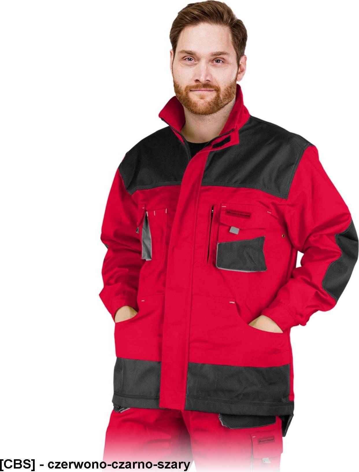 R.E.I.S. LH-FMN-J - bluza ochronna zapinana na suwak oraz na rzepy, - czerwono-czarno-szary 3XL