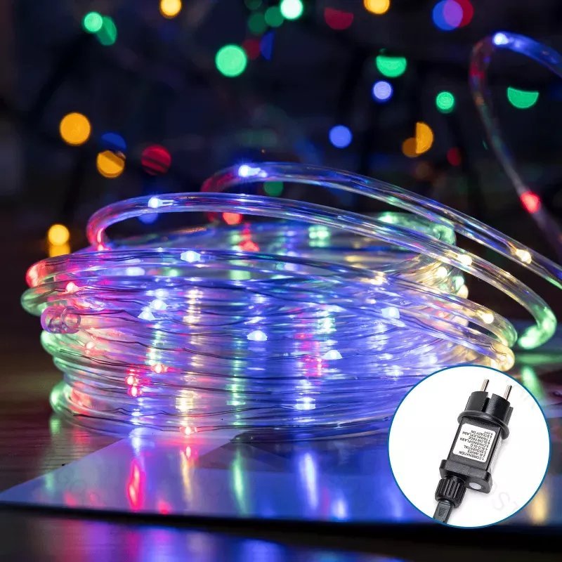 Lampki choinkowe Aigostar Wężyk led 10mb kolorowy sznur 100 led RGBY 5mm z zasilaczem 8 funkcji Wężyk led 10mb kolorowy sznur 100 led RGBY 5mm z zasi