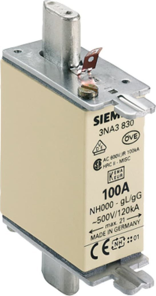Siemens Wkładka topikowa NH000 100A gG 500V wersja standard zaczepy nieizolowane 3NA3830