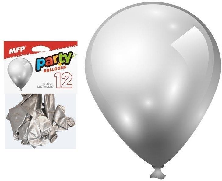 balon dmuchany 12 szt. worek metal 26cm srebrny 8000190