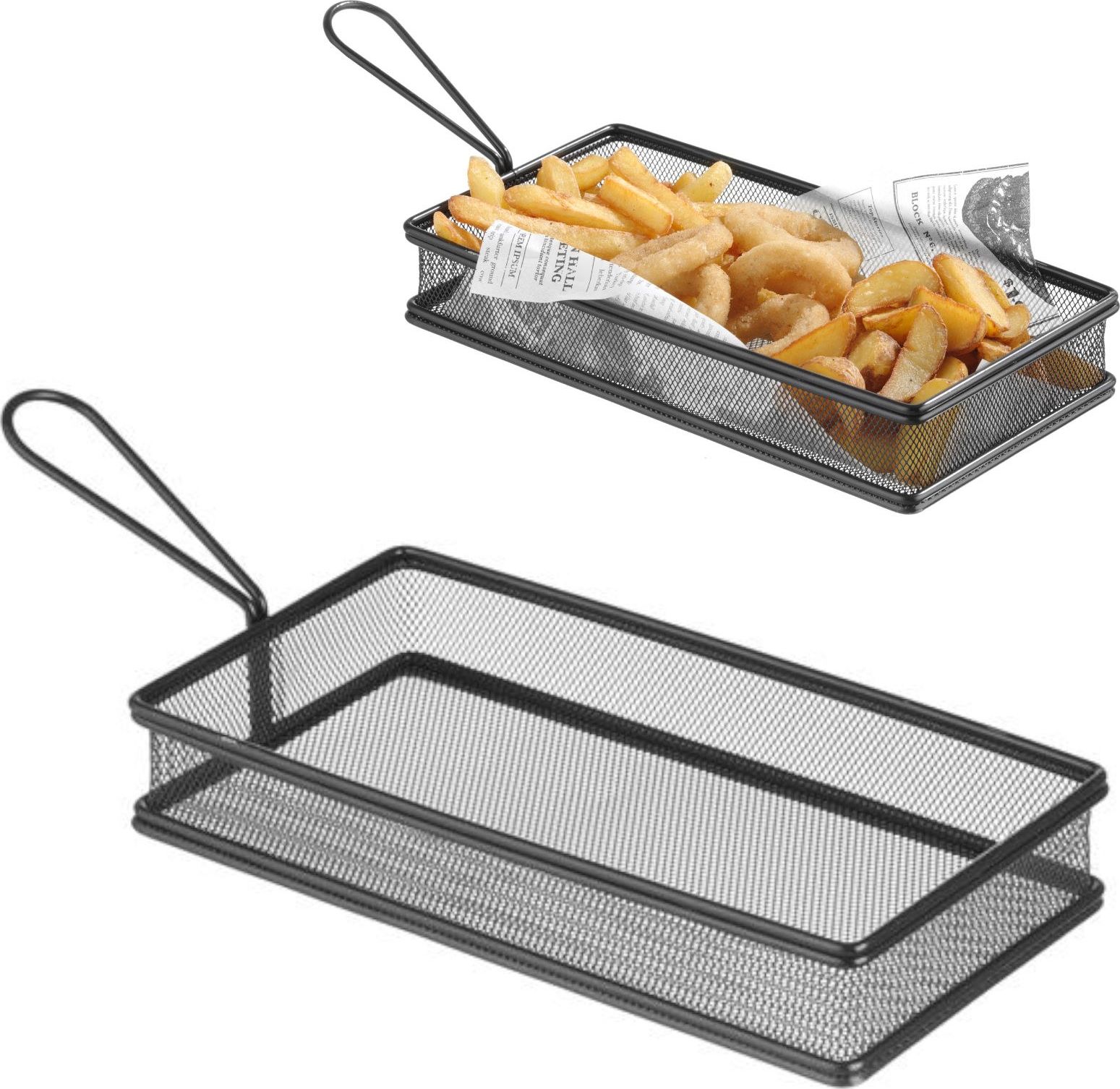 Hendi Koszyk do serwowania smażonych przekąsek frytek z uchwytem czarny 255x153x45 mm - Hendi 425657 Koszyk do serwowania smażonych przekąsek frytek z