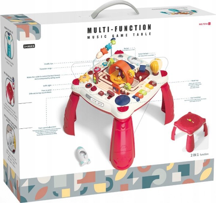 Edukacyjny Interaktywny Stolik Dla Dzieci 2w1 POJAZDY Pianinko Rakieta Akcesoria Czerwony