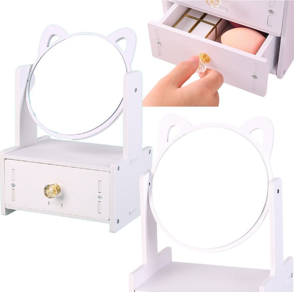 Mini Toaletka Lusterko Do Makijażu Szuflada Uszy Drewniana Biała EDUKAMP