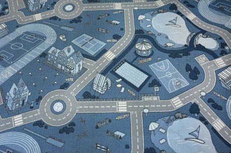 Dywany Łuszczów DYWAN - WYKŁADZINA antypoślizgowa dla dzieci STREET niebieski, 100x150 cm