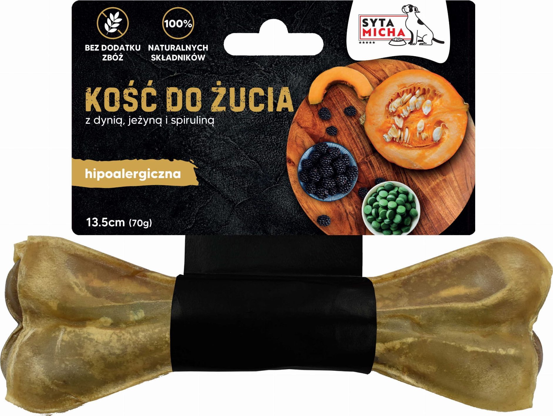 Syta Micha SYTA MICHA Kość do żucia dla psa hipoalergiczna z koniną, jeżyną i spiruliną 13,5cm