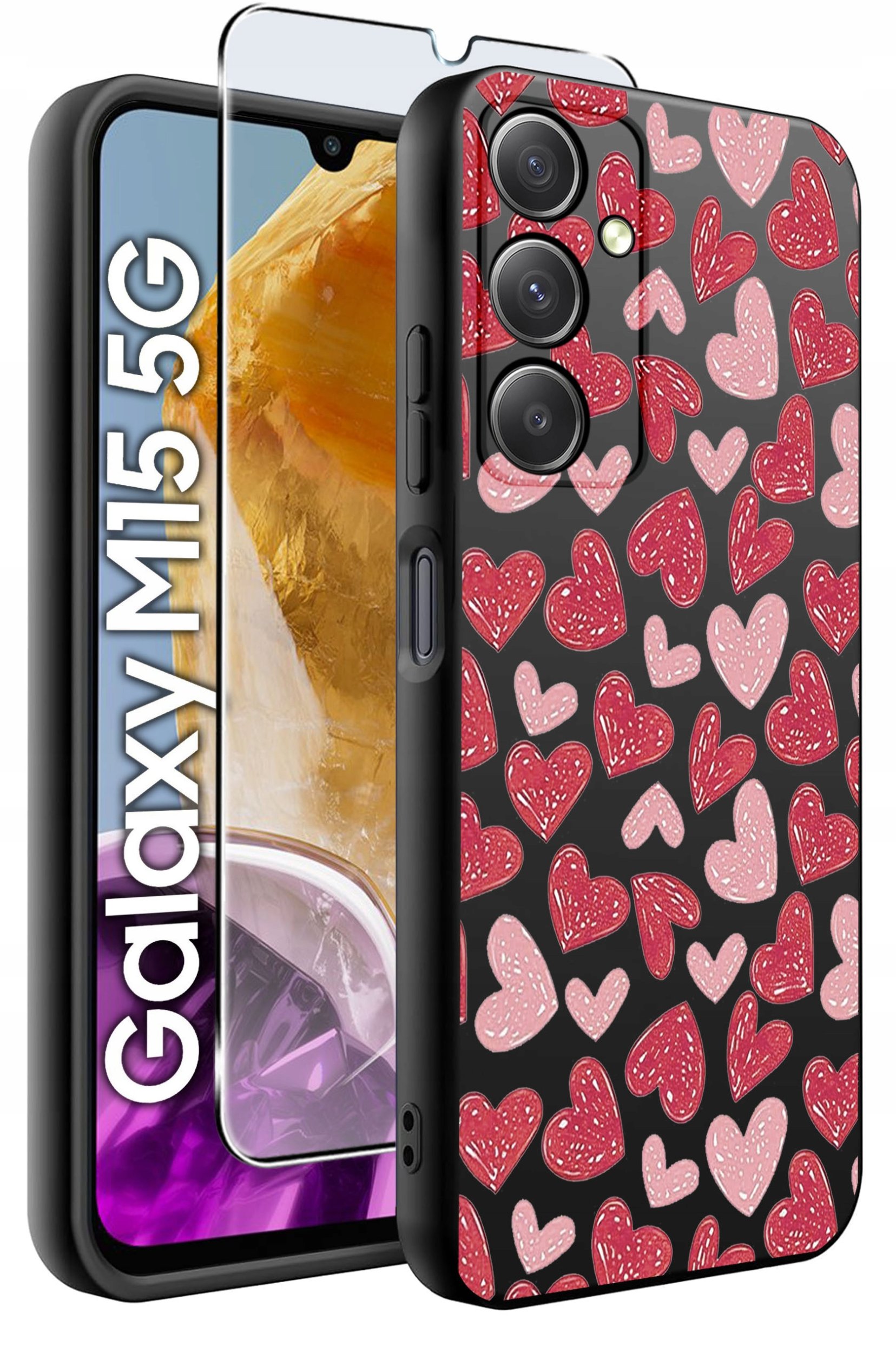 ETUI do Samsung M15 5G WZORY | SILIKONOWE MATT CASE + SZKŁO HARTOWANE 9H