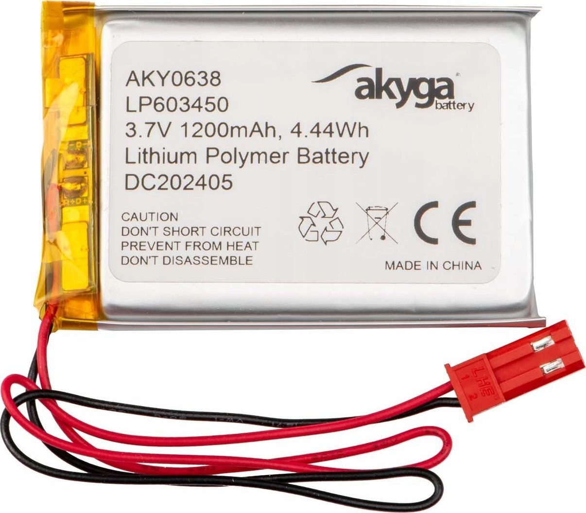 Akumulator Li-Po LP603450 Akyga AKY0638 3.7V / 1200mAh PCM złącze JST 2-Pin 100mm