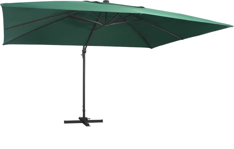 vidaXL Parasol z LED i aluminiowym słupkiem, 400x300 cm, zielony
