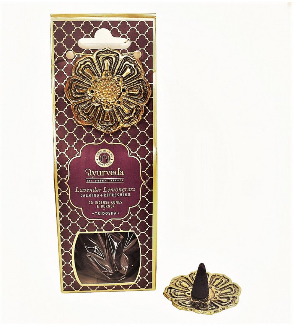 Song of India Kadzidełka 20 stożków z metalową podstawką Nuta Lawenda & Trawa Cytrynowa (Tridosha) Luxurious Veda