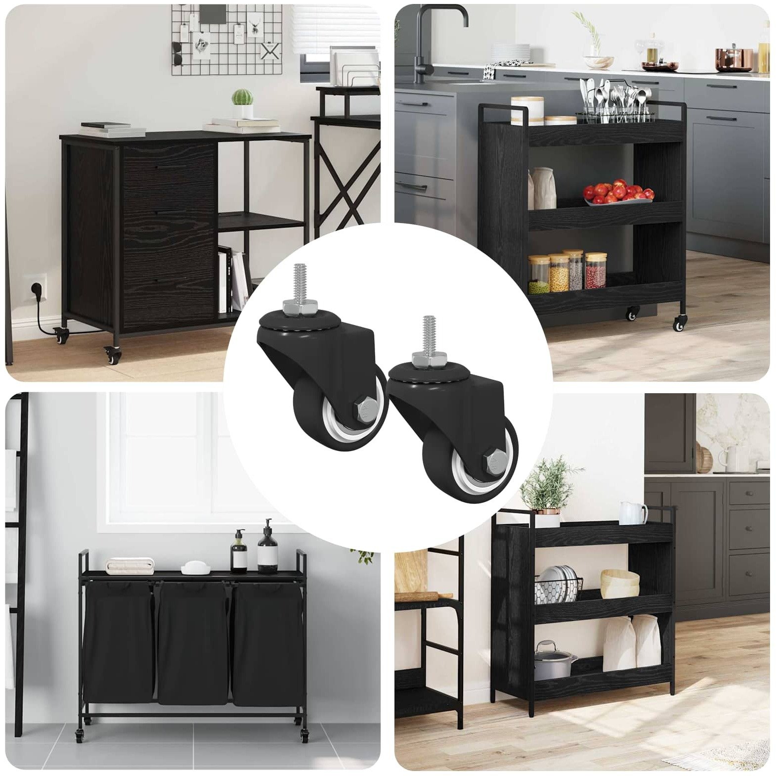 vidaXL Obrotowe kółko 2 pcs Czarny M6 mm Żelazo i nylon