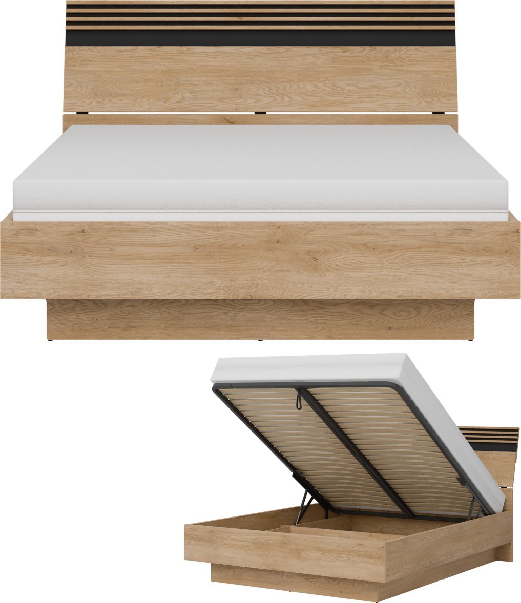 Łóżko 160x200 z pojemnikiem i stelażem Lamele Dąb Cremona Czarny FERRO FE18