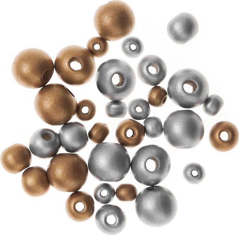 Drewniane koraliki, kulki, gold&silver 30szt