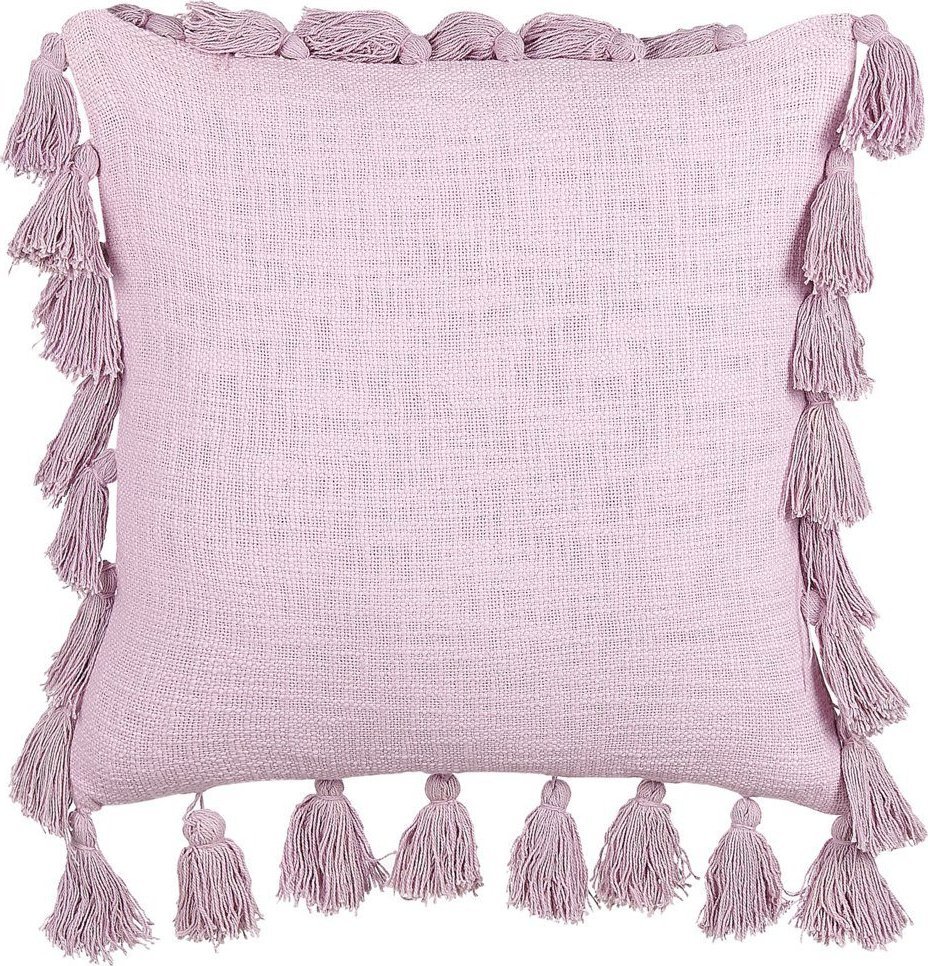 Beliani Bawełniana poduszka dekoracyjna z frędzlami 45 x 45 cm różowa LYNCHIS!