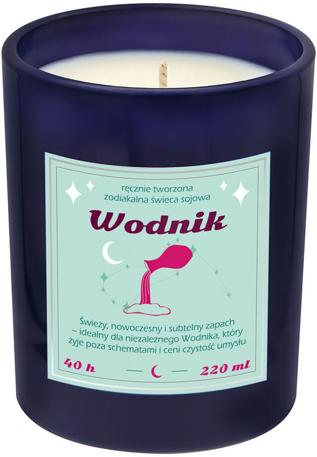 Świeca zodiakalna sojowa naturalna zapachowa WODNIK - bezpieczna, ręcznie robiona w szklanym słoiczku na prezent upominek dla osoby ze znakiem zodiaku