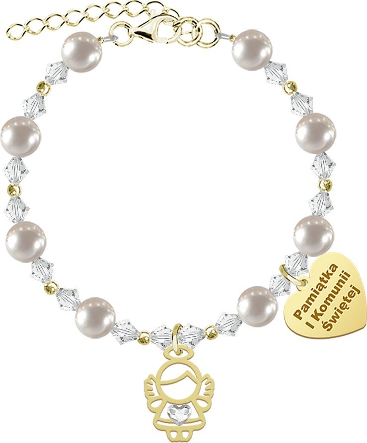 Radziszewska Jewellery I KOMUNIA ŚWIĘTA Bransoletka z Aniołkiem srebro pozłacane GRAWER GRATIS
