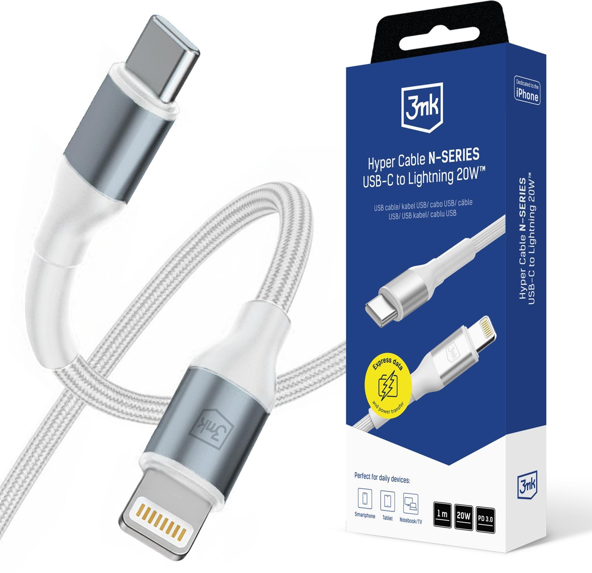 Kabel USB 3MK USB-C - Lightning 1 m Biały