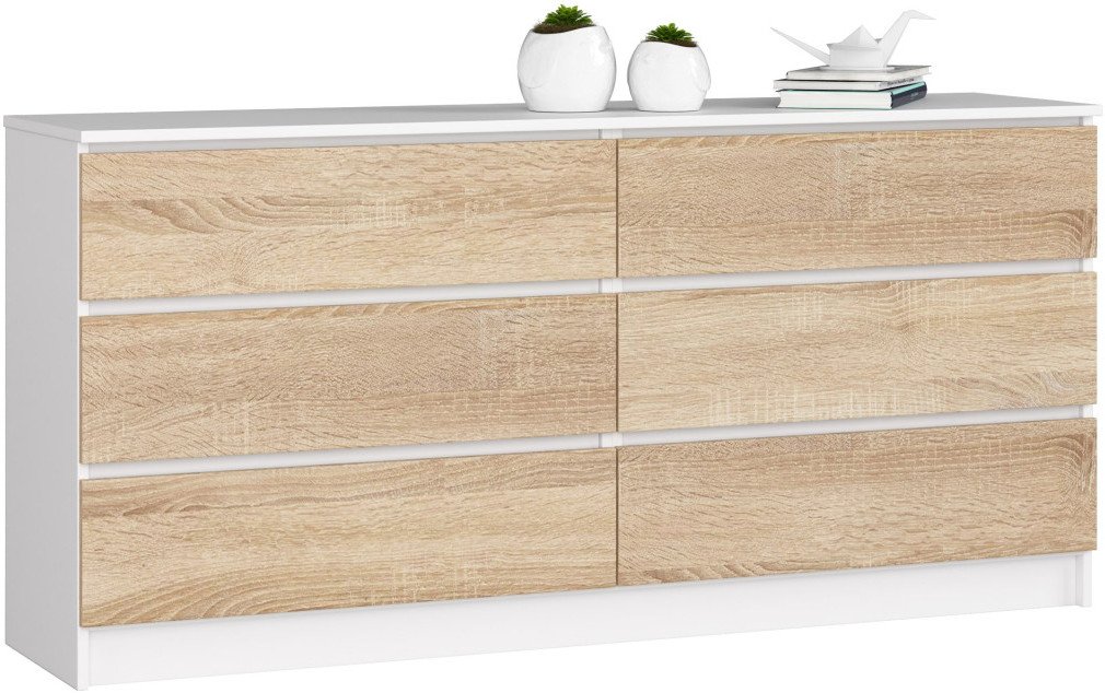 Fabryka Mebli Akord KOMODA K 160 cm 6 SZUFLAD BIAŁA / SONOMA