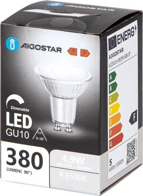 Aigostar Żarówka LED GU10 4,9W 6500K z możliwością ściemniania i szklanym kloszem LED GU10 4,9W 6500K z możliwością ściemniania i szklanym kloszem