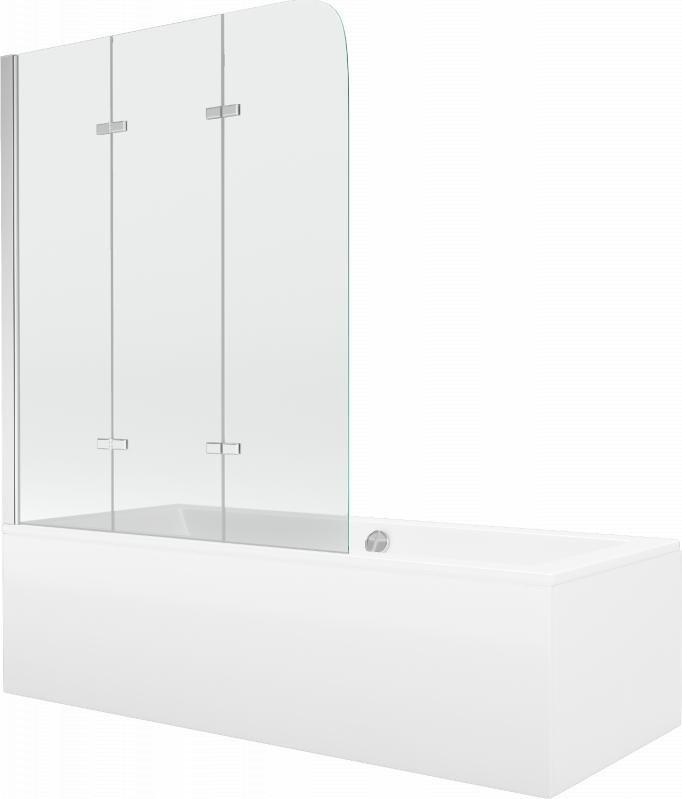 Wanna Mexen Mexen Cube wanna prostokątna 180 x 80 cm z obudową i parawanem 3-skrzydłowym 120 cm, transparent, chrom - 550518080X9012030100