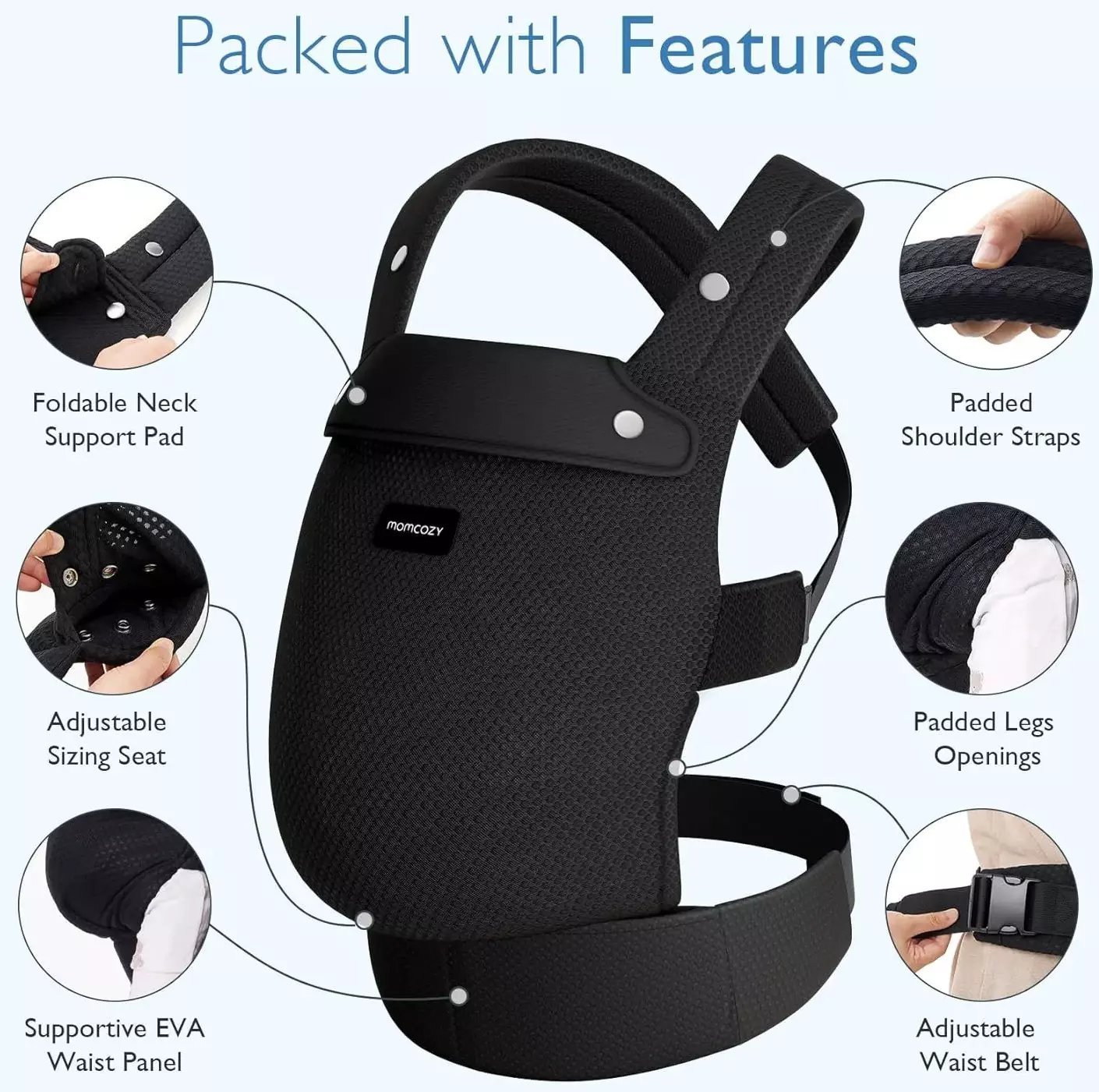Momcozy BABY CARRIER NEWBORN TO TODDLER AIR MESH BLACK