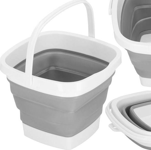 Springos Wiaderko składane 10 L uniwersalny silikonowy pojemnik szaro-biały UNIWERSALNY