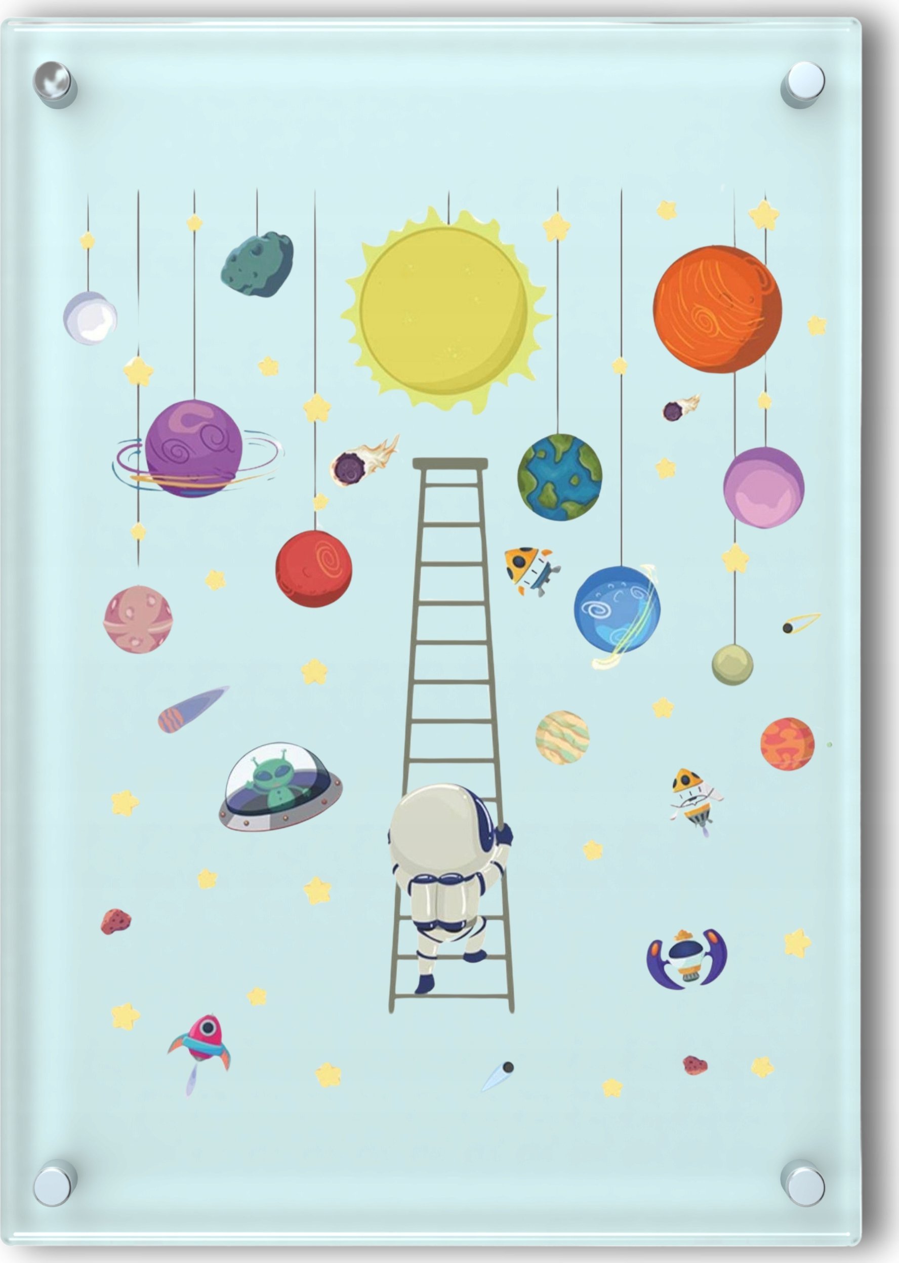 Iteams4Now Naklejki na ścianę kosmos planety astronauta na szafę meble lustro dla dzieci