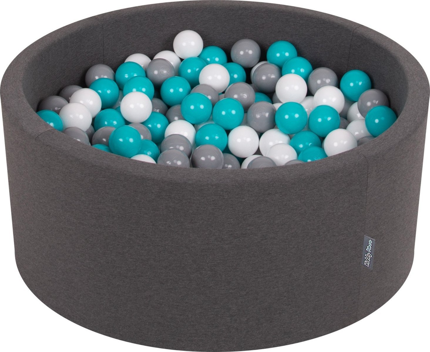 KiddyMoon KiddyMoon Suchy basen okrągły z piłeczkami 7cm 90x40 ciemnoszary: szary-biały-turkus 90x40cm/300piłek Zabawka basen piankowy