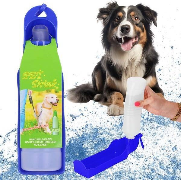 Springos Butelka na wodę dla psa, kota z poidełkiem, turystyczna 250 ml bidon ciemnoniebieski UNIWERSALNY