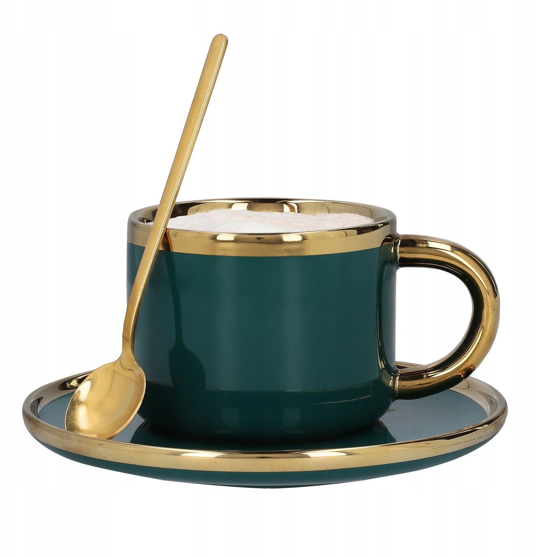 Filiżanka ze spodkiem i łyżeczką HOMLA SINNES 200 ml - Szmaragdowa