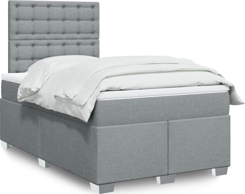 vidaXL Łóżko kontynentalne z materacem, jasnoszare, 120x190 cm tkanina