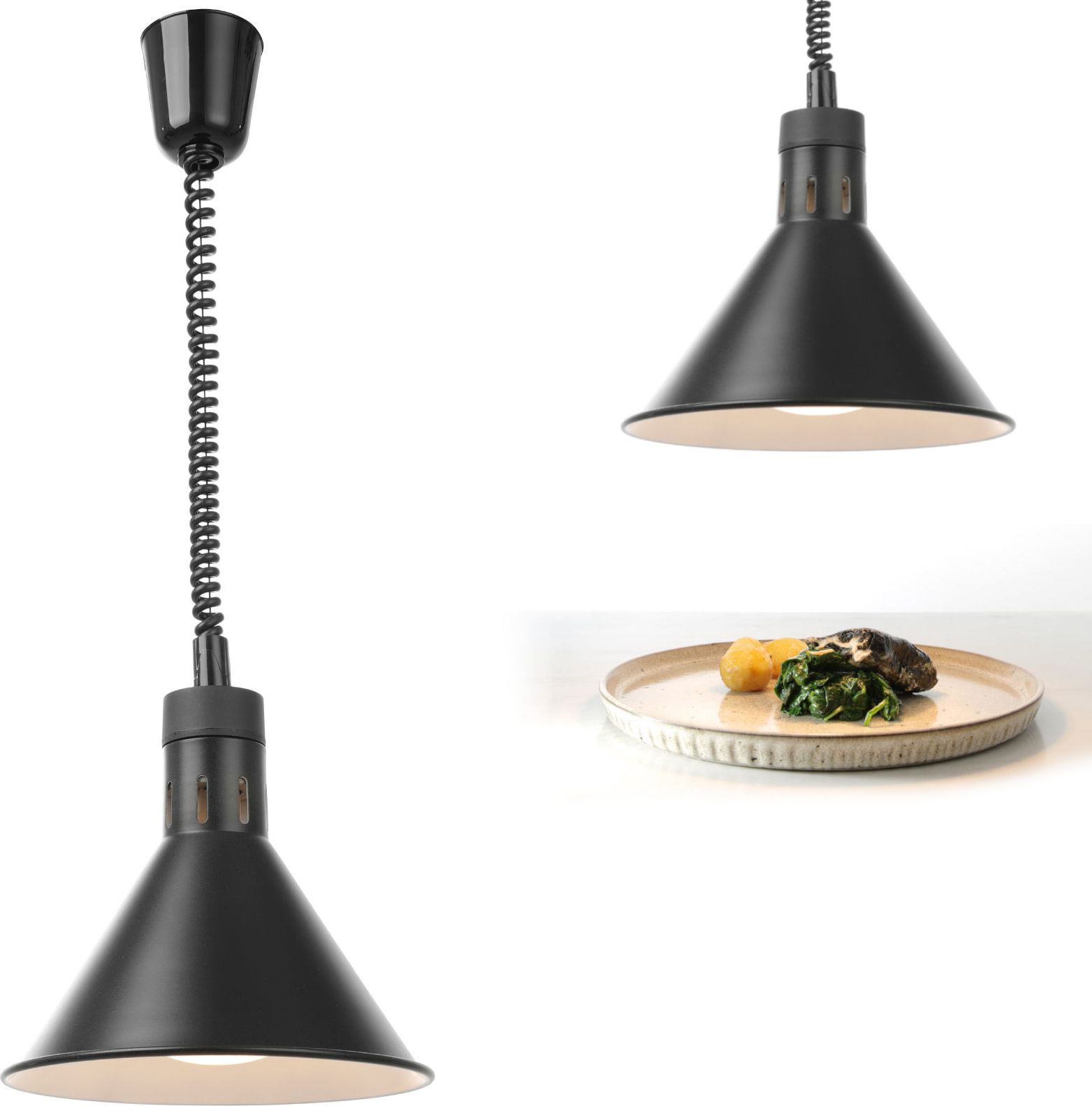 Hendi Lampa do podgrzewania potraw - wisząca stożkowa czarna śr. 275mm 250 W - Hendi 273845 Lampa do podgrzewania potraw - wisząca stożkowa czarna śr.