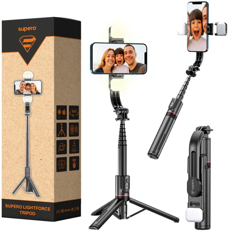 Kijek do selfie, tripod z lampą LED Bluetooth, Supero