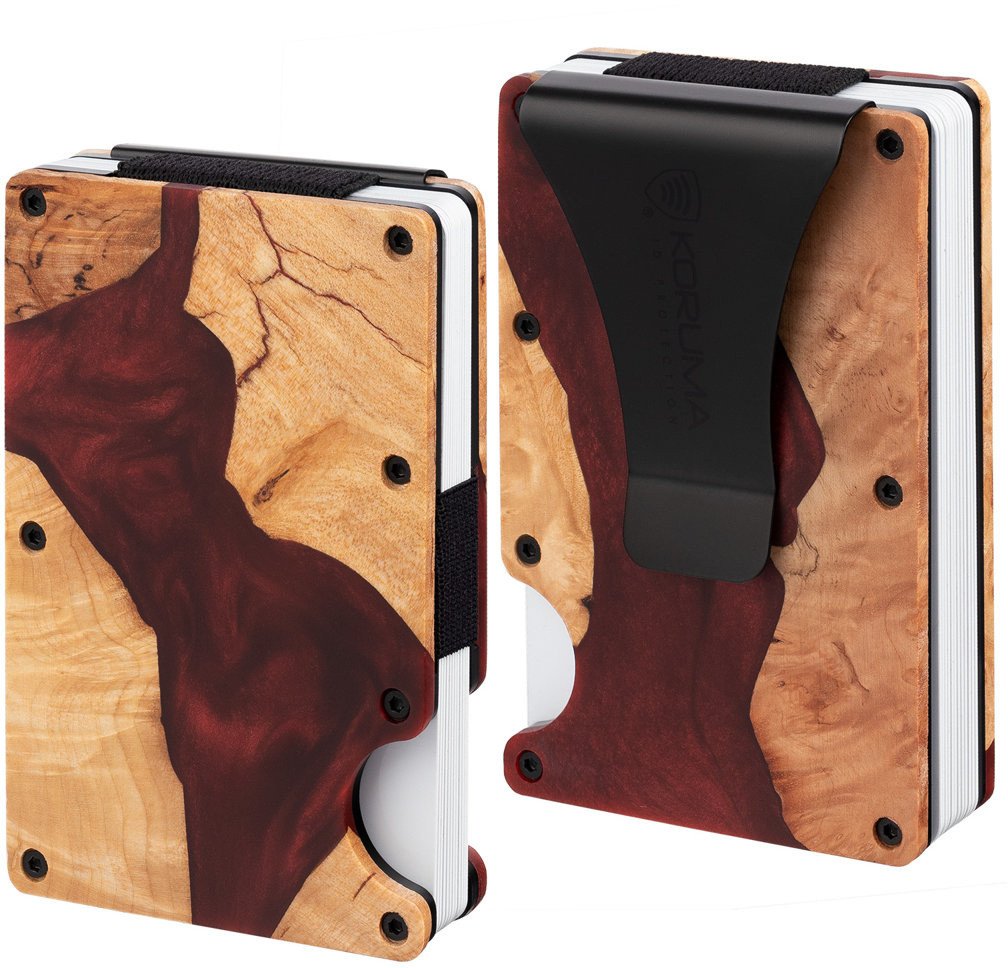Aluminiowe etui z klipsem na karty kredytowe (drewno + czerwona żywica) Uniwersalny