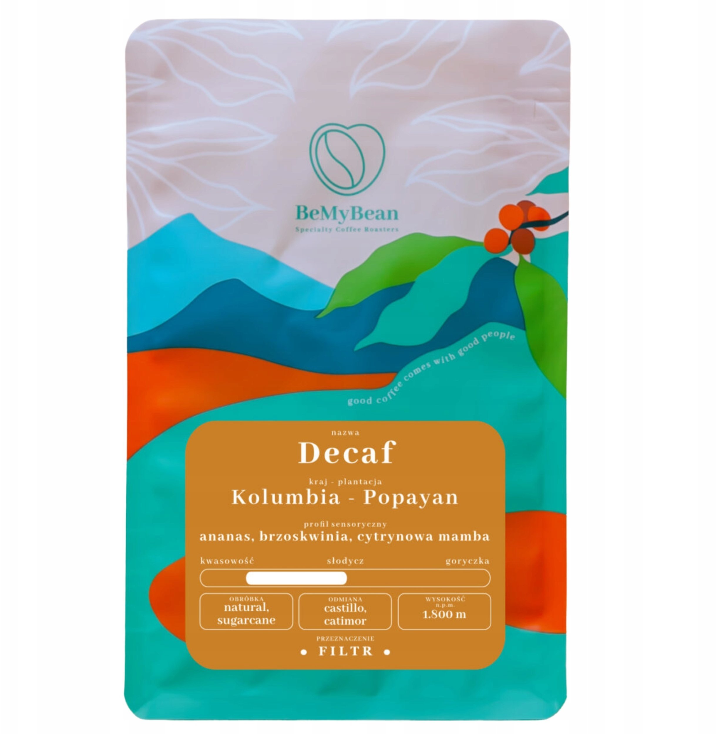 Kawa ziarnista BeMyBean Decaf Kolumbia Popayan Filtr 250 g