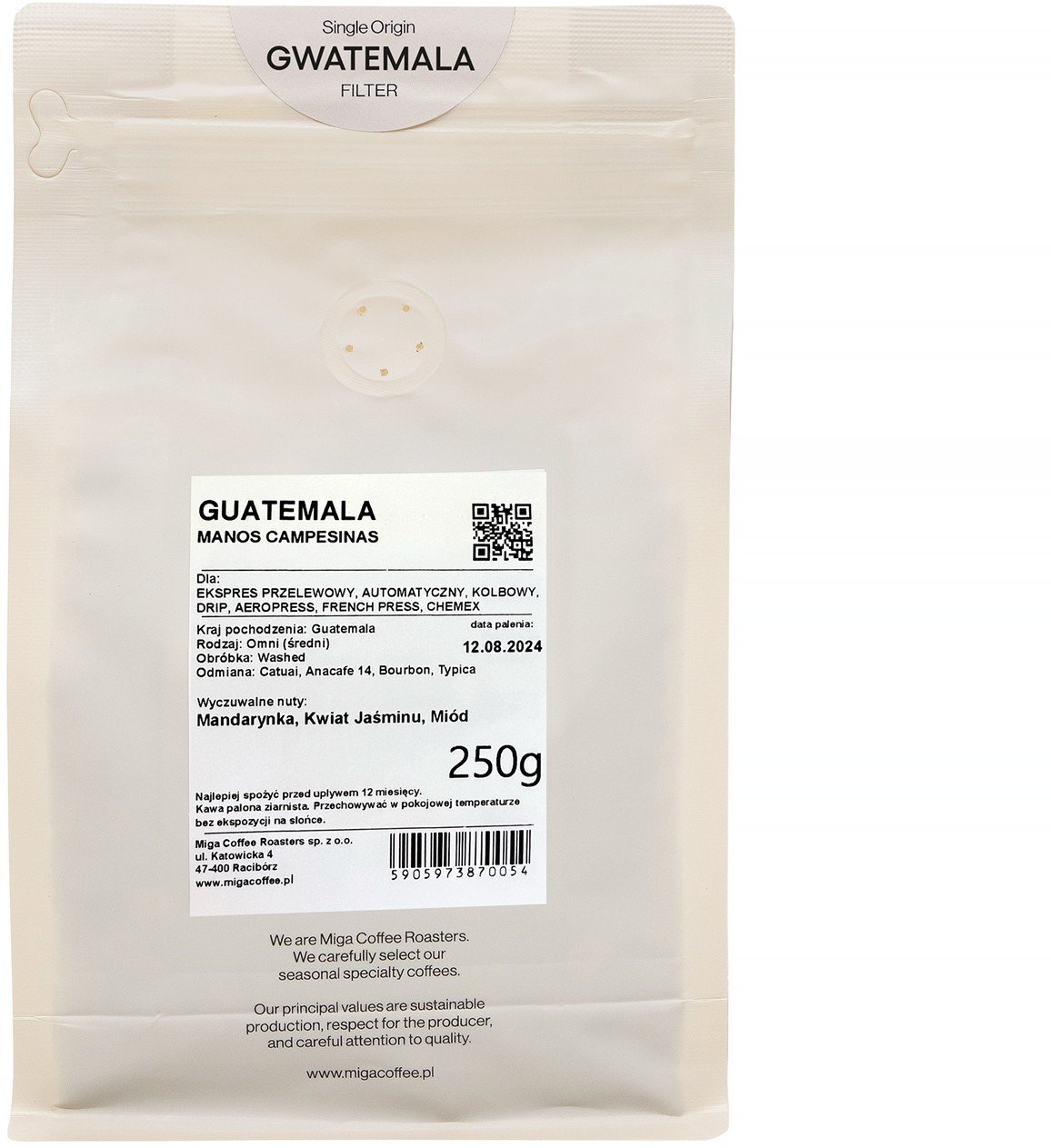 Kawa ziarnista Miga Coffee - kawa ziarnista Gwatemala Manos Washed Filter 250g