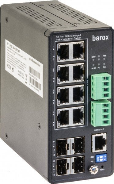 Barox RY-LPIGE-804GBTME łącza sieciowe Zarządzany L2/L3 Gigabit Ethernet (10/100/1000) Obsługa PoE Czarny