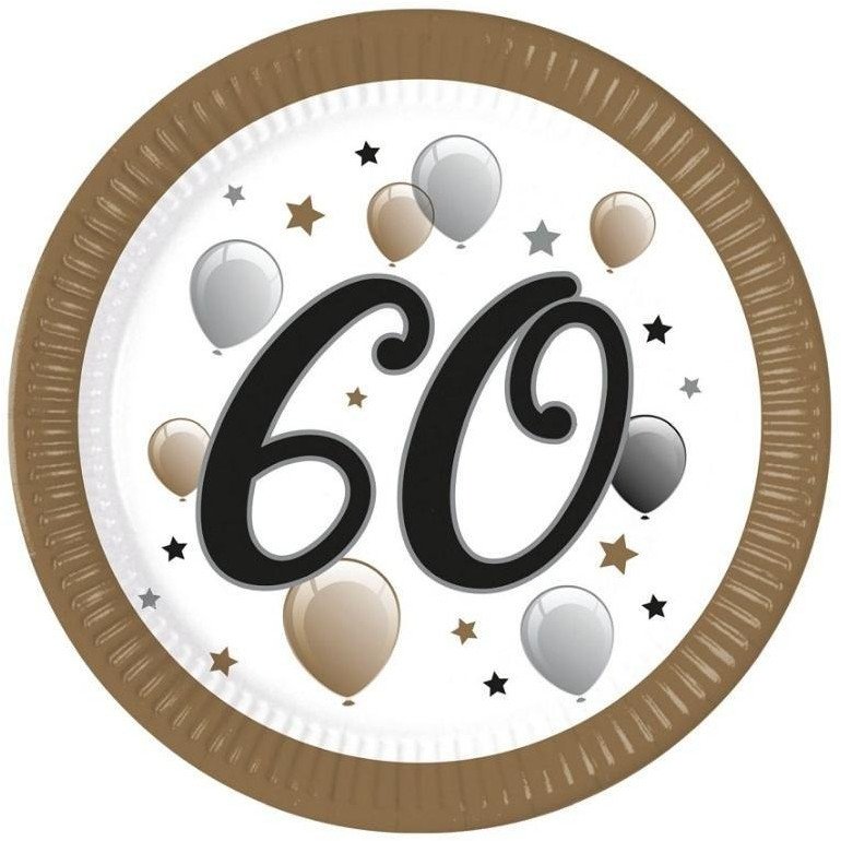 Talerzyki papierowe 60 urodziny FSC 23cm 8szt