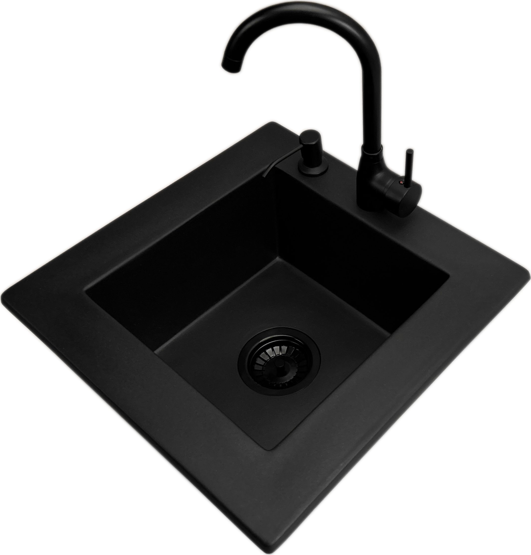 Zlewozmywak PREHNIT Zlewozmywak jednokomorowy FRENIT 12 czarny + bateria LUNA + dozownik