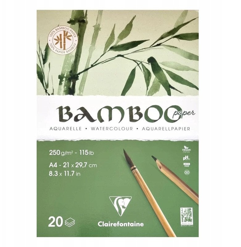 Clairefontaine Akvarel Papir "100% Bamboo Paper" 20 ark A4, 250gram, Toplimet, kraftig papbagside