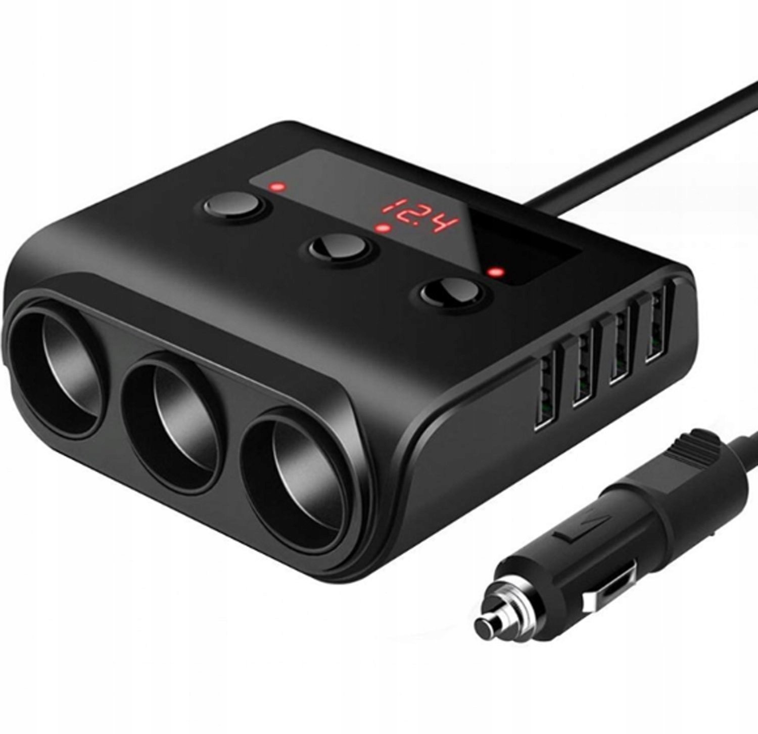 Rozdzielacz Gniazda Zapalniczki 12-24V 4x USB 3.0QC + 3 Gniazda Woltomierz
