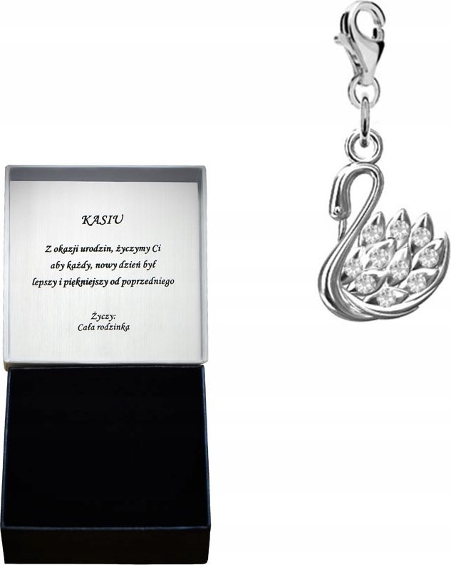 Radziszewska Jewellery CHARMS ŁABĘDŹ z kryształami TABLICZKA