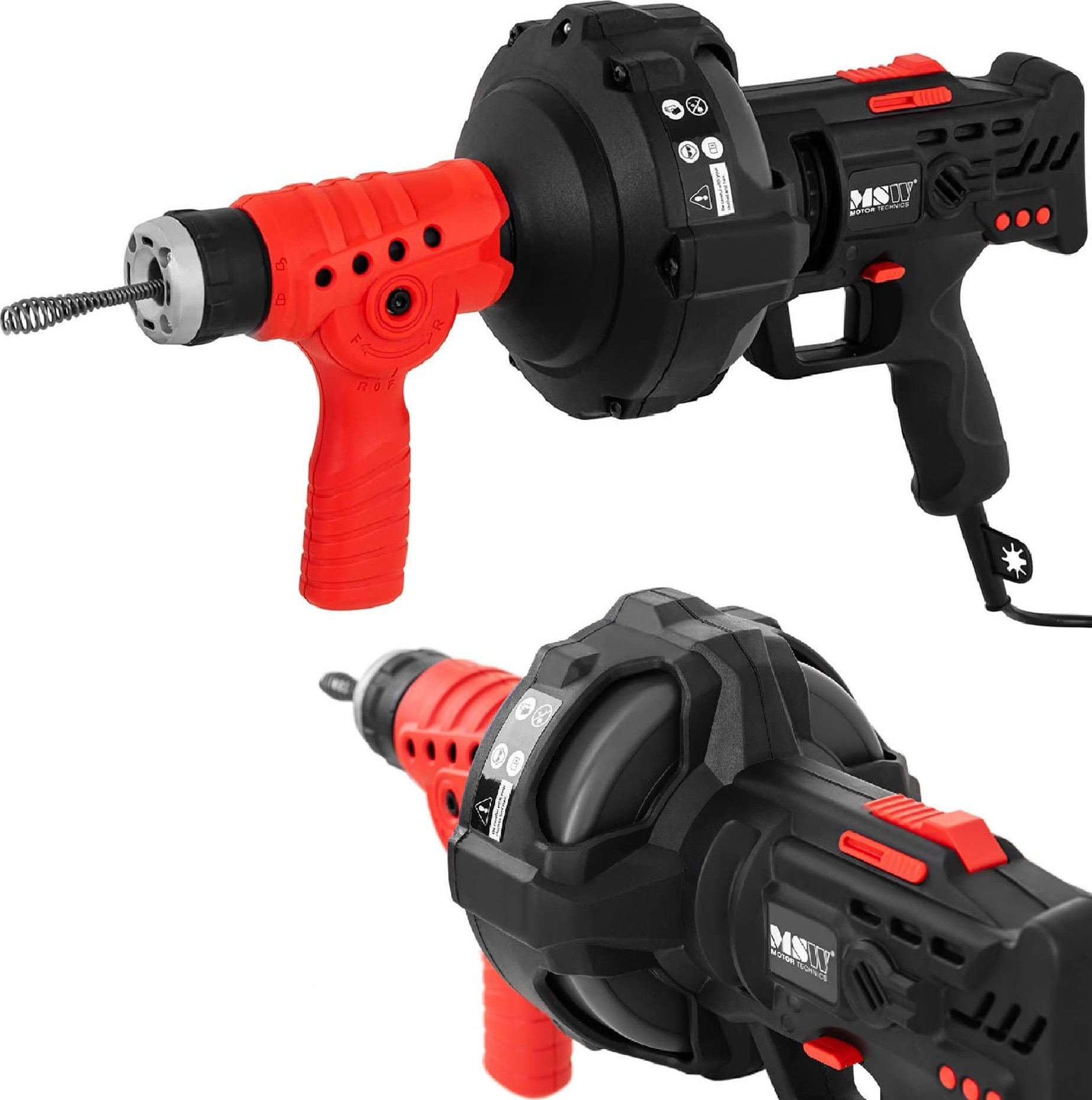 MSW Przepychacz spirala żmijka bębnowa elektryczna do udrażniania rur odpływów 240 W dł. 7.5 m śr. 15 mm