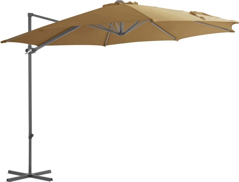 vidaXL Parasol wiszący ze stalowym słupkiem, 300 cm, kolor taupe