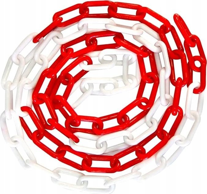 ŁAŃCUCH OSTRZEGAWCZY 6 MM - 25 M PLASTIK BIAŁO CZERWONY