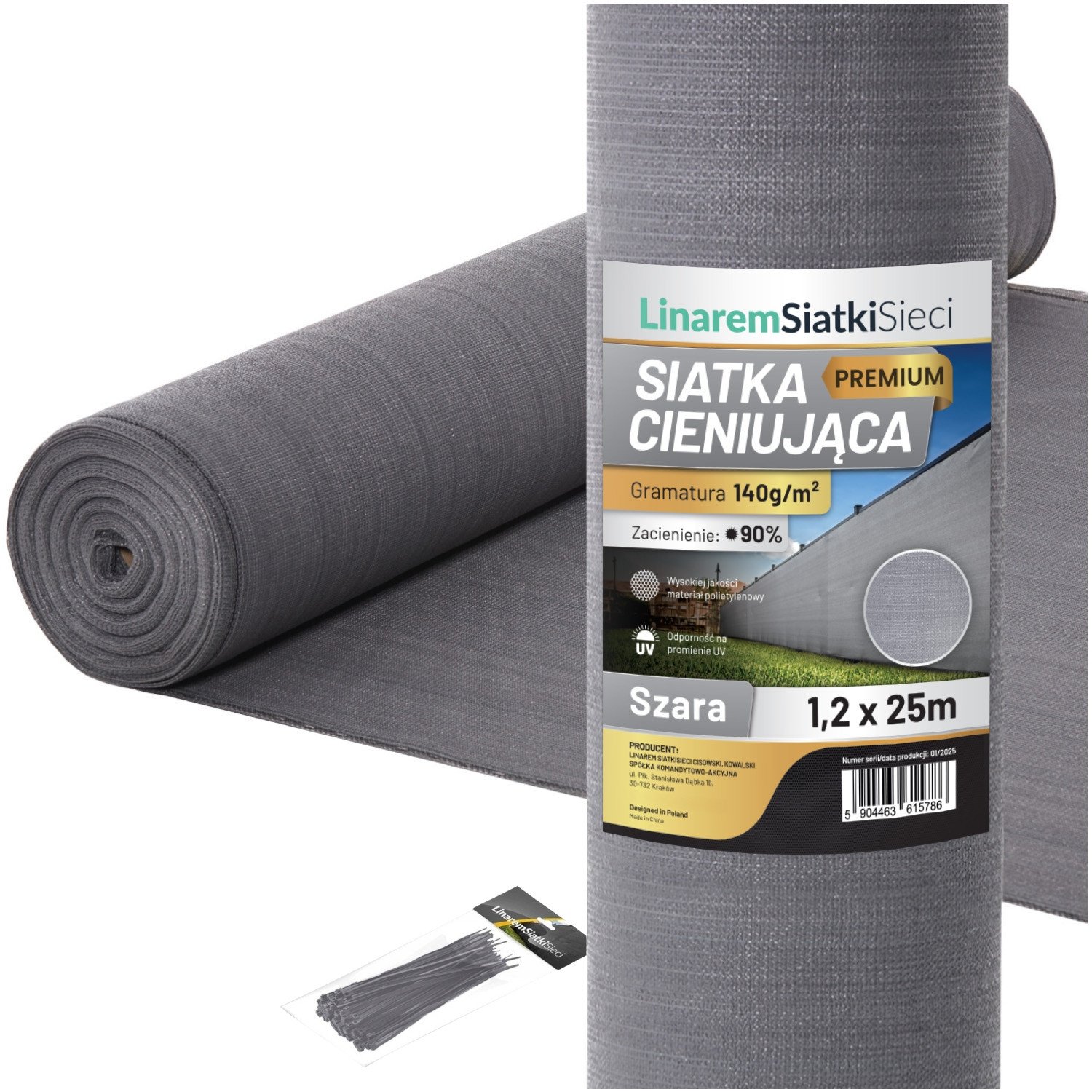 SIATKA CIENIUJĄCA 90% MASKUJĄCA 1,2x25m OSŁONA NA PŁOT OGRODZENIE SZARA +UV