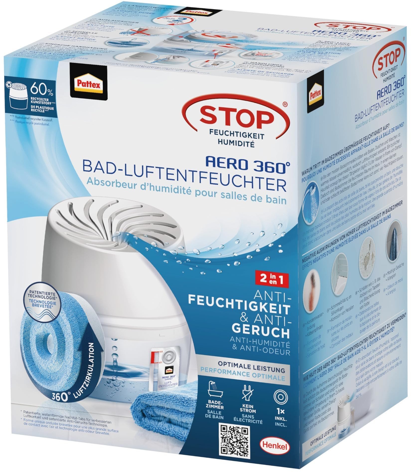 Pattex Luftentfeuchter Gerät AERO BAD inkl. 450g Tab