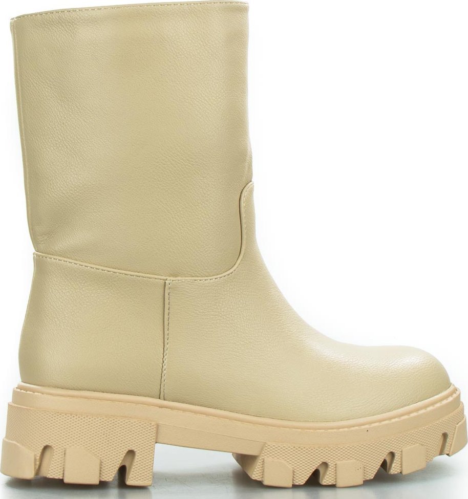 Wolski Botki na platformie ocieplane wsuwane beżowe-37