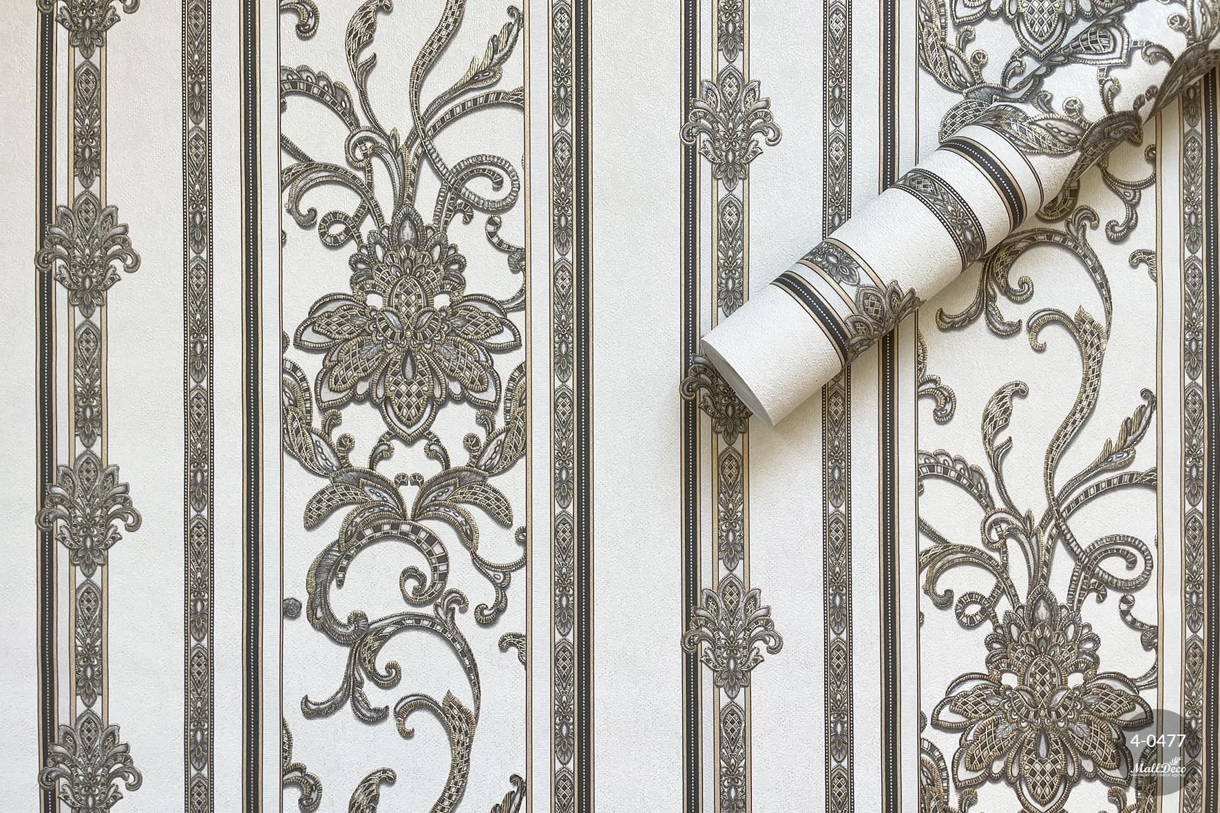 MallDeco TAPETA WINYLOWA SEWILLA W SREBRNO-ZŁOTE PASKI