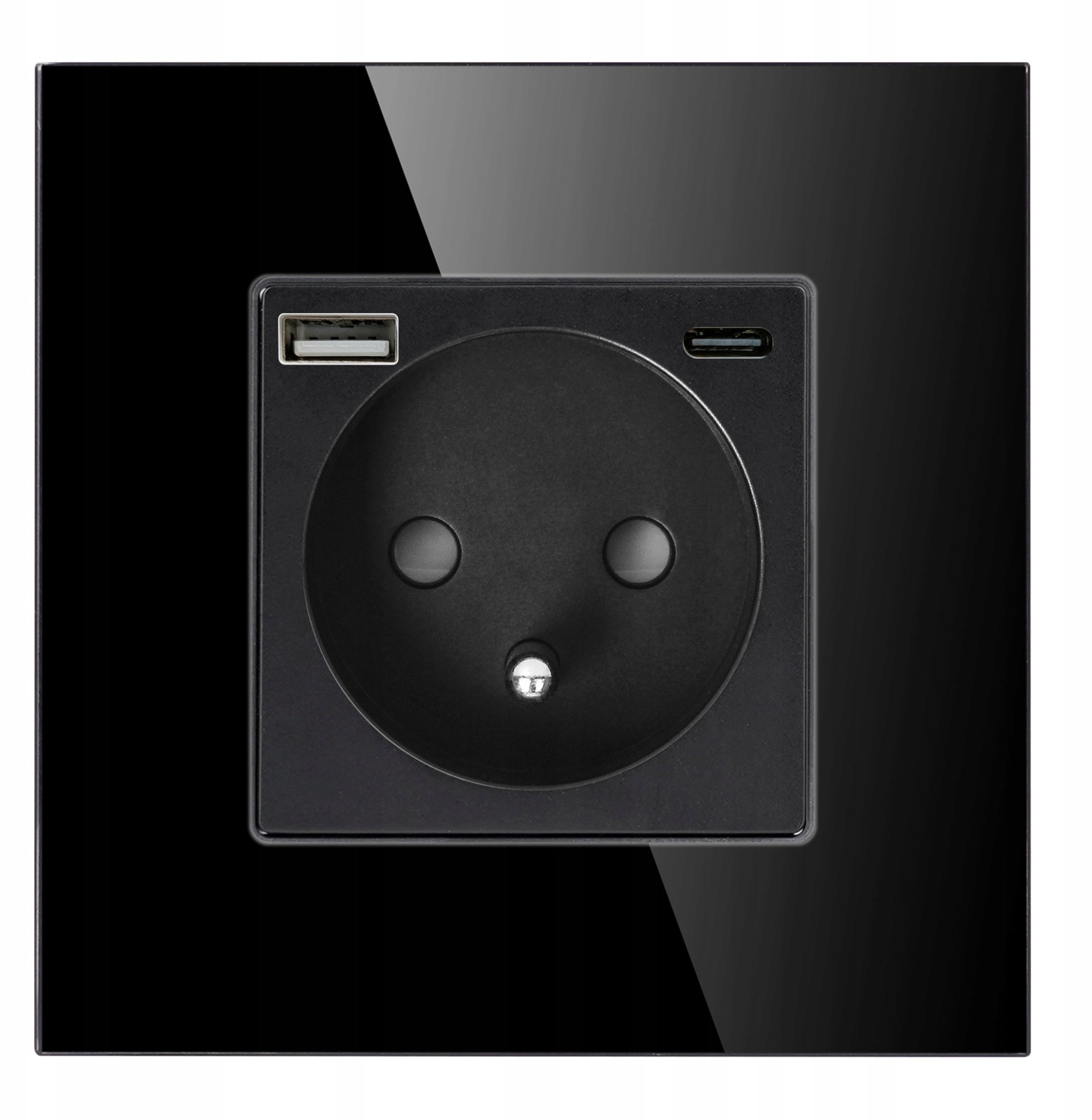 Gniazdo pojedyncze 2P+Z, USB-A + USB-C, PD, max. 20W, czarny