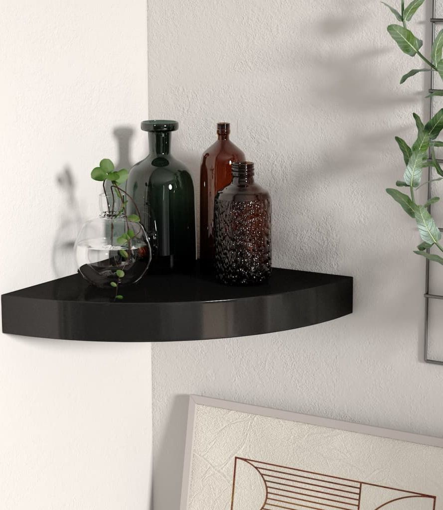 vidaXL Narożna półka ścienna, czarna, 25x25x3,8 cm, MDF